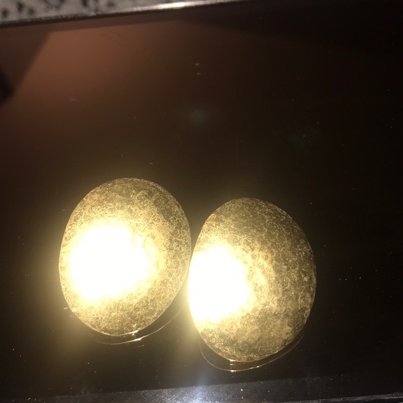 Antique Oval Solid Gold Stud Earrings - Picture 3 of 4